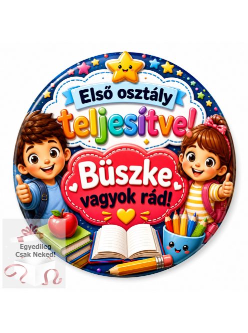 Első osztály teljesítve 3D hatású kitűző 2.