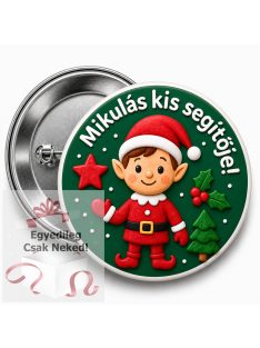 Egyedi 3D hatású Mikulás kis segítője kitűző