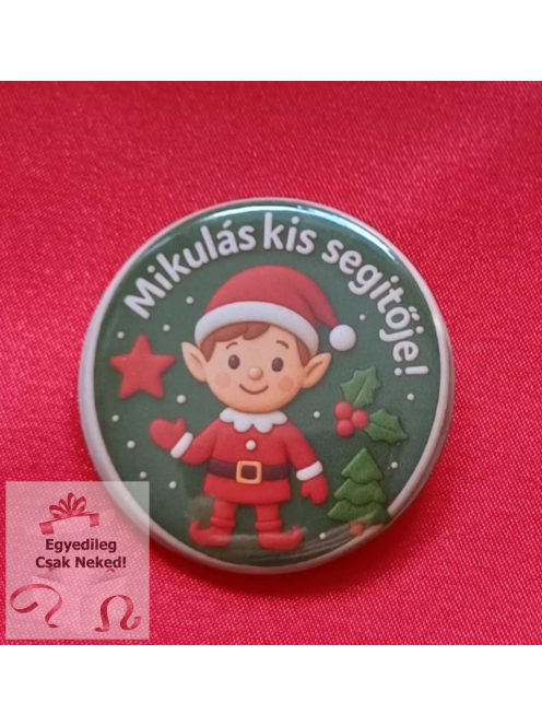 Egyedi 3D hatású Mikulás kis segítője kitűző